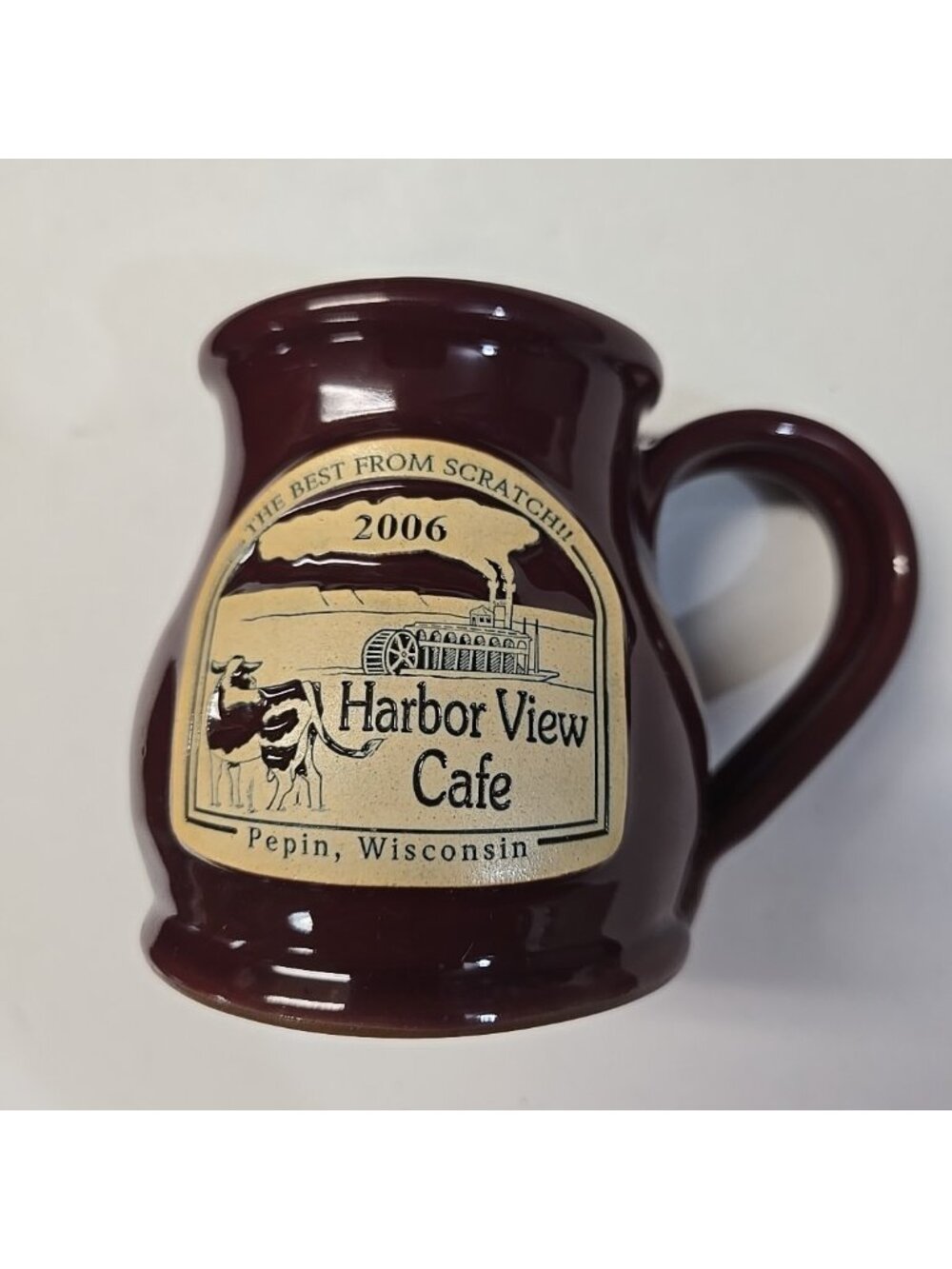 Deneen Pottery Harbor View Cafe Pepin Wisconsin Red Belly Mug Handthrown 2006